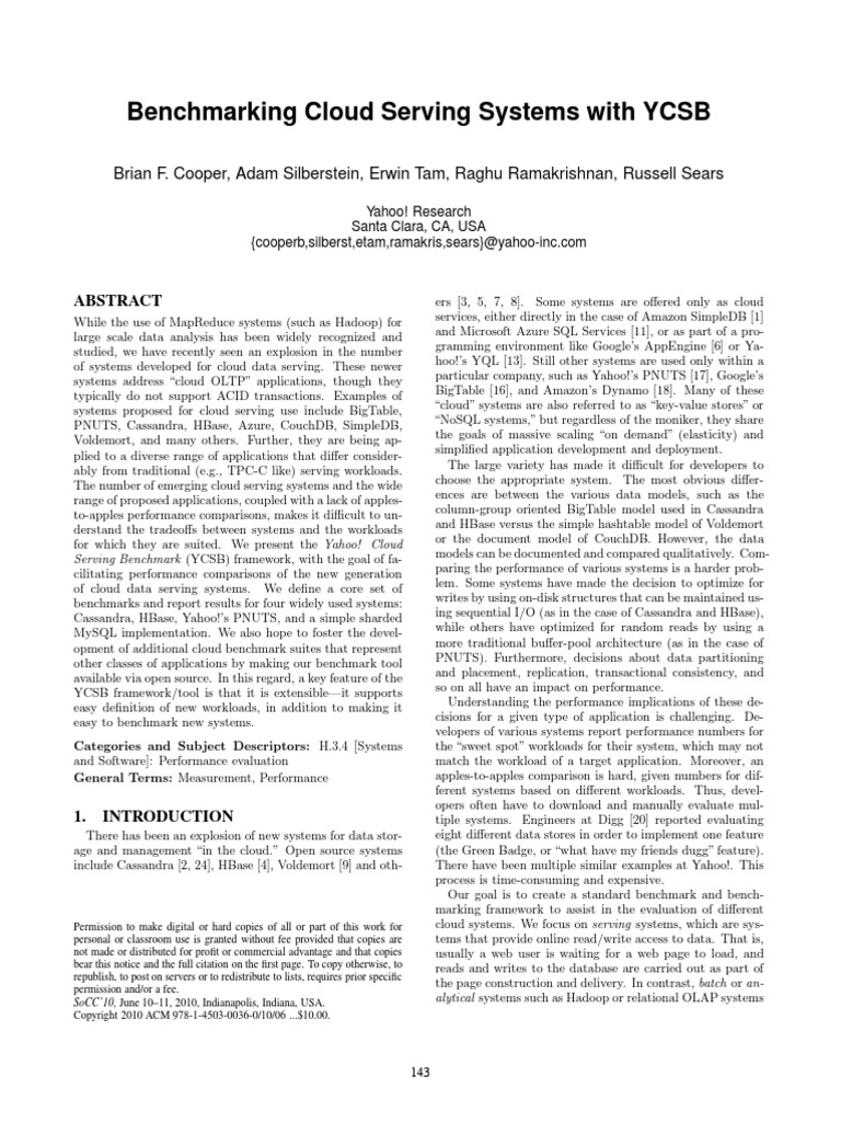 Benchmarking Cloud Serving Systems With YCSB | PDF | Replication ...