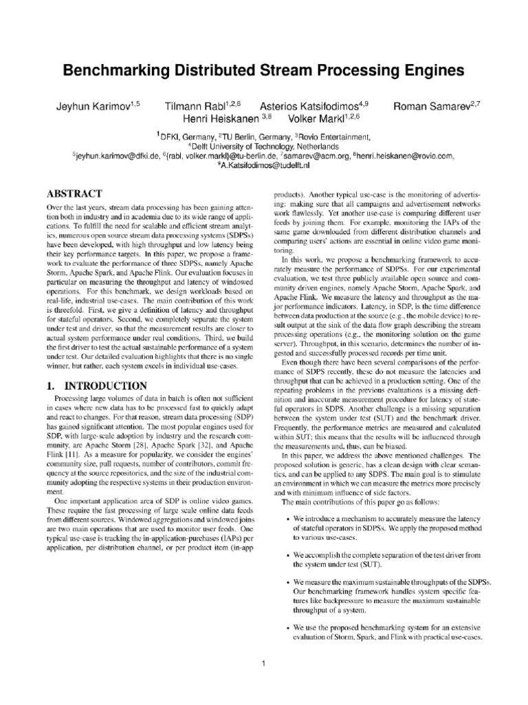 Benchmarking Processing Engines Distributed Download Free PDF
