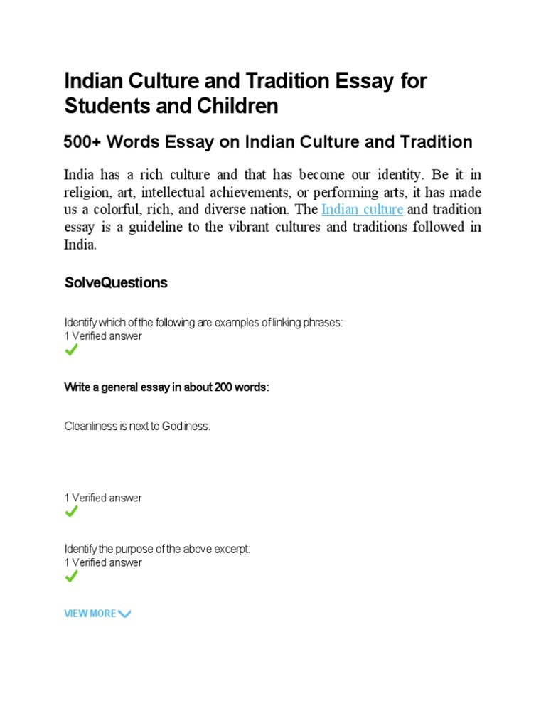 Essay on Indian Culture for Students and Children