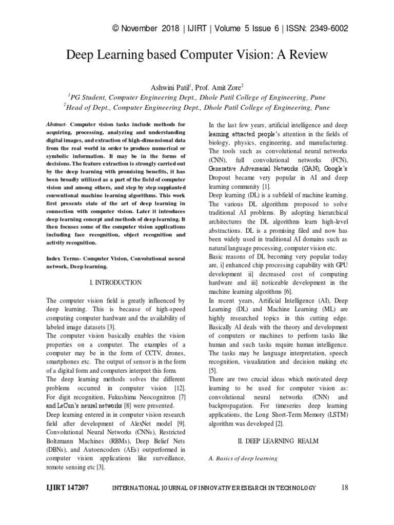 Deep Learning Based Computer Vision A Review PDF | PDF | Deep Learning ...