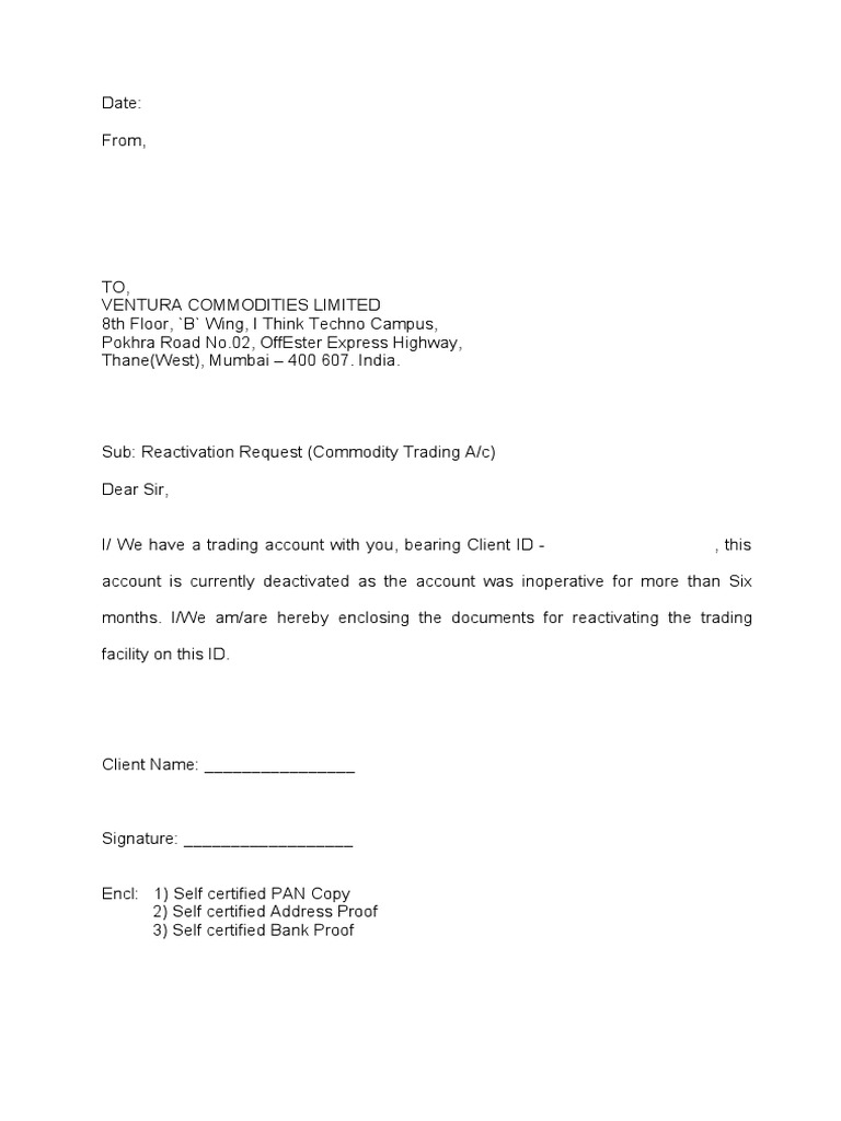 Reactivation Request Letter From Inactive Clients PDF