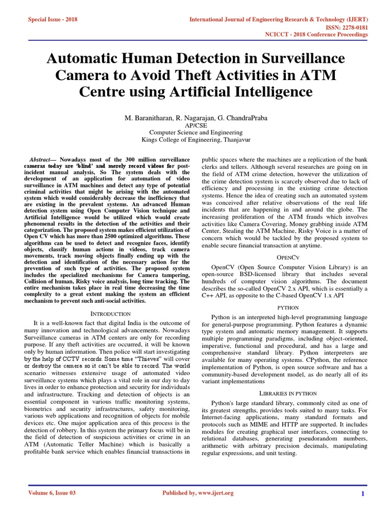 Automatic Human Detection in Surveillance Camera To Avoid Theft ...