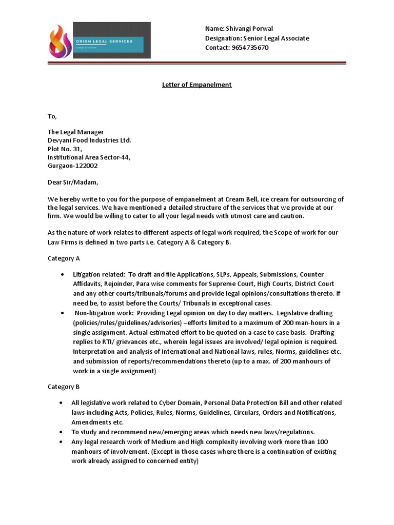 Empanelment Letter Request For Empanelment Of IT/ITeS Consultancy