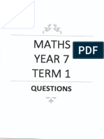 Sample Y7 Term 1 Maths Questions PDF