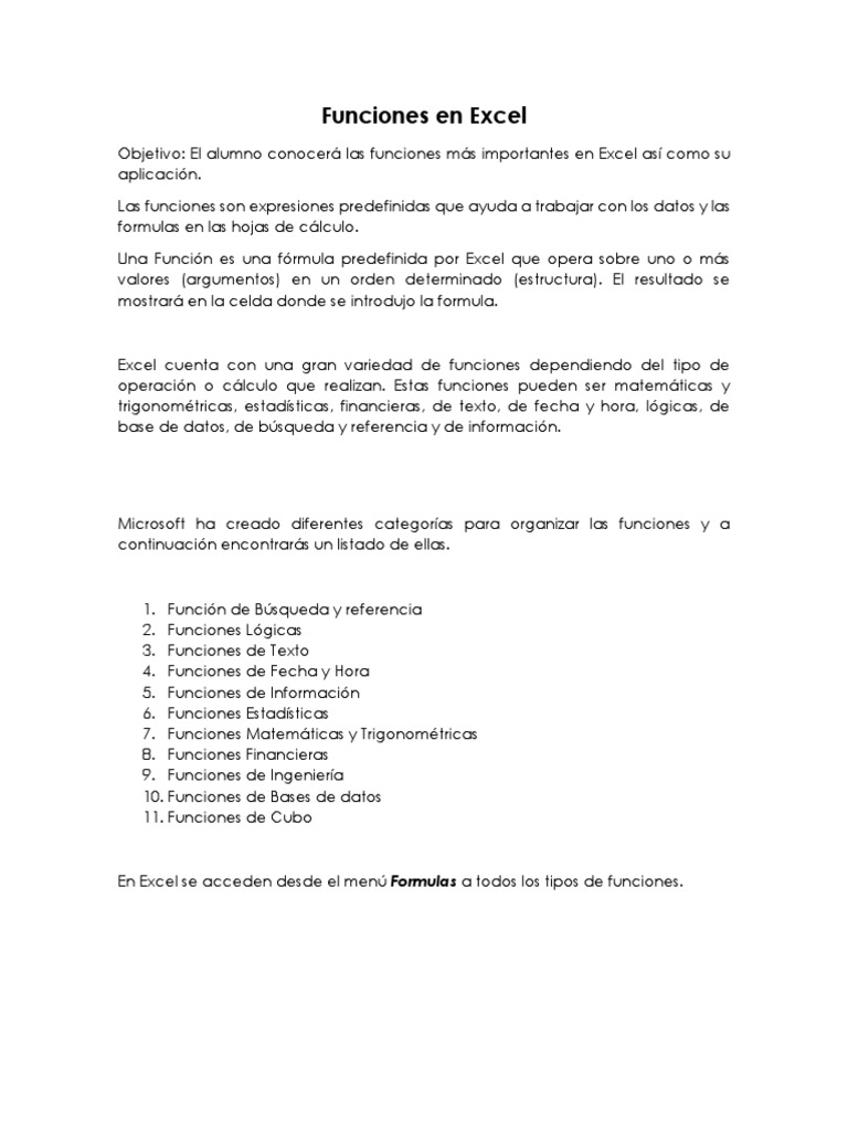 Funciones en Excel PDF | PDF | Microsoft Excel | Enseñanza de matemática