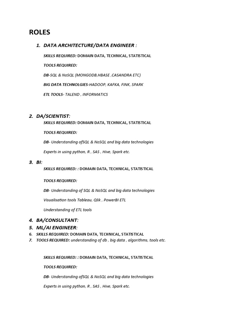 Data Roles & Required Skills | PDF
