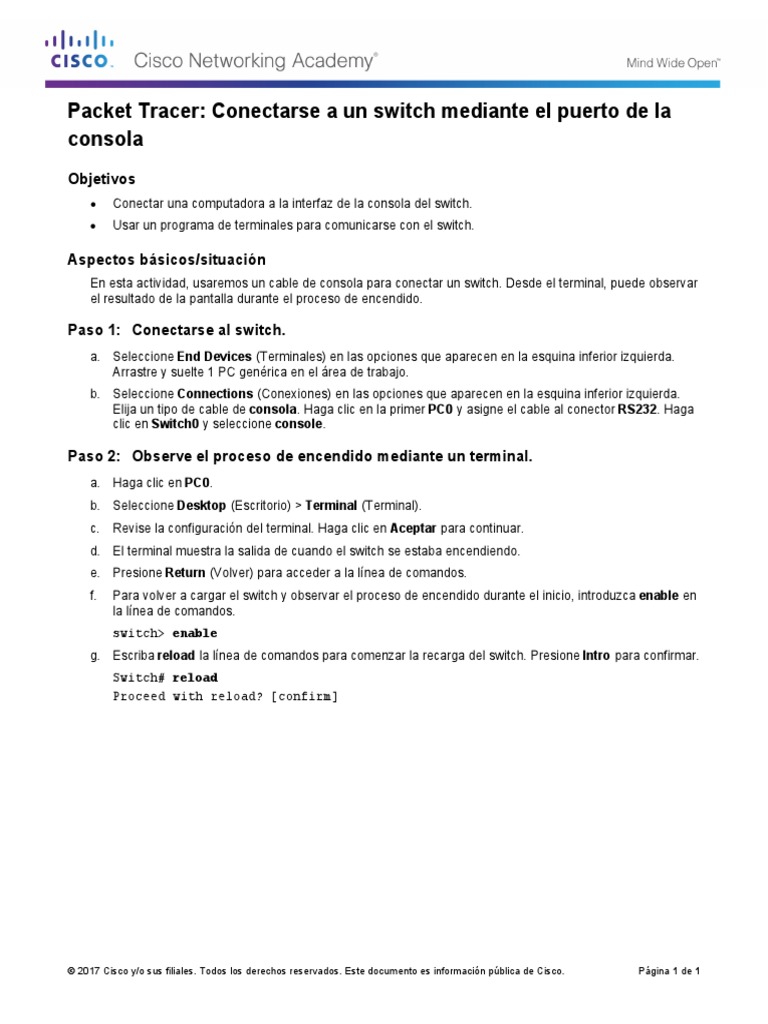 8.1.2.4 Packet Tracer Connect To A Switch Via The Console Port PDF PDF