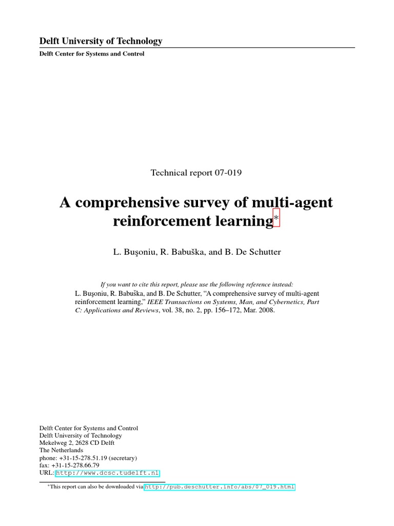 A Comprehensive Survey of Multi-Agent Reinforcement Learning | PDF ...