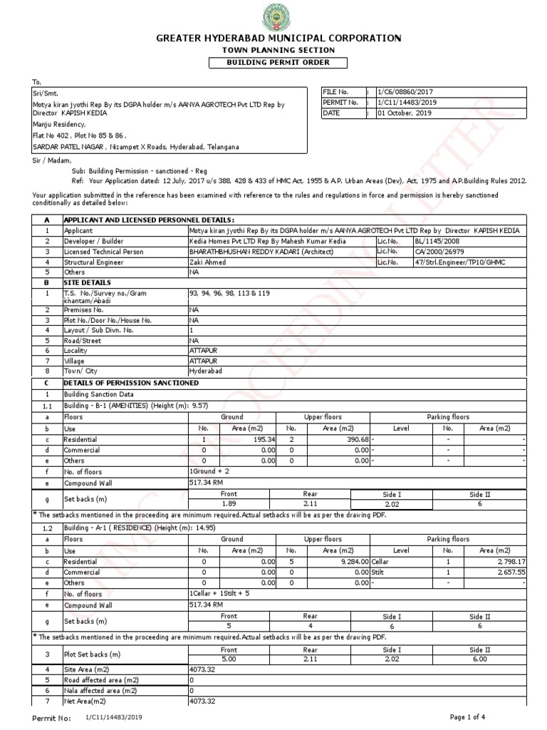 Greater Hyderabad Municipal Corporation: Building Permit Order Town ...