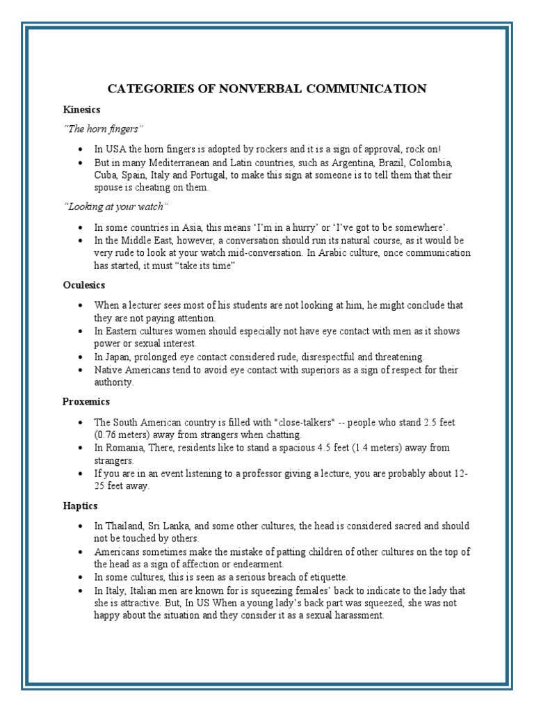 Categories of Nonverbal Communication Kinesics PDF