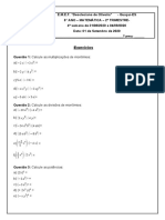 Exercícios de Matemática sobre Operações com Monômios