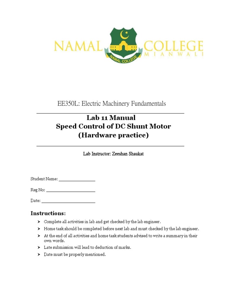 EE350L Lab: DC Motor Speed Control | PDF | Electric Motor | Electrical ...