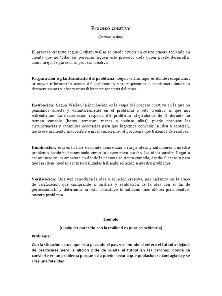 Etapas del Proceso Creativo según Wallas | PDF | Asociación de Futbol ...