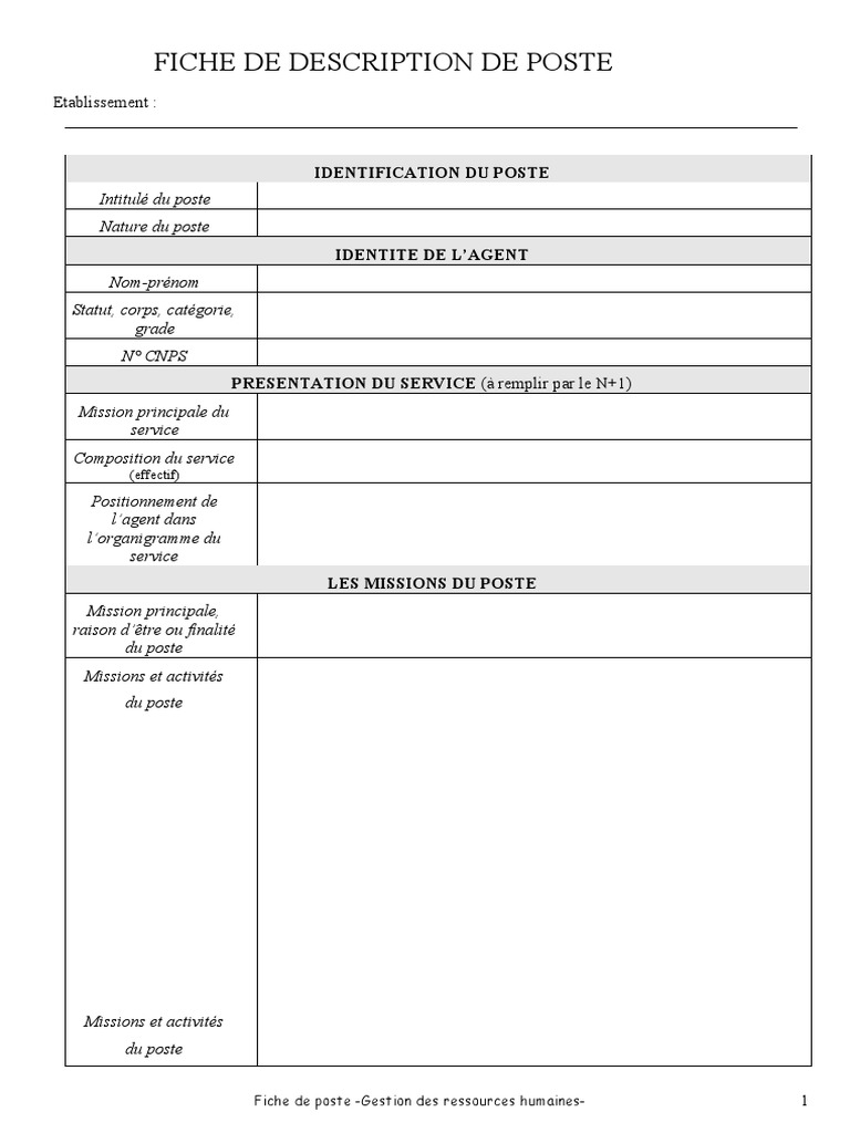Fiche de Description de Poste | PDF