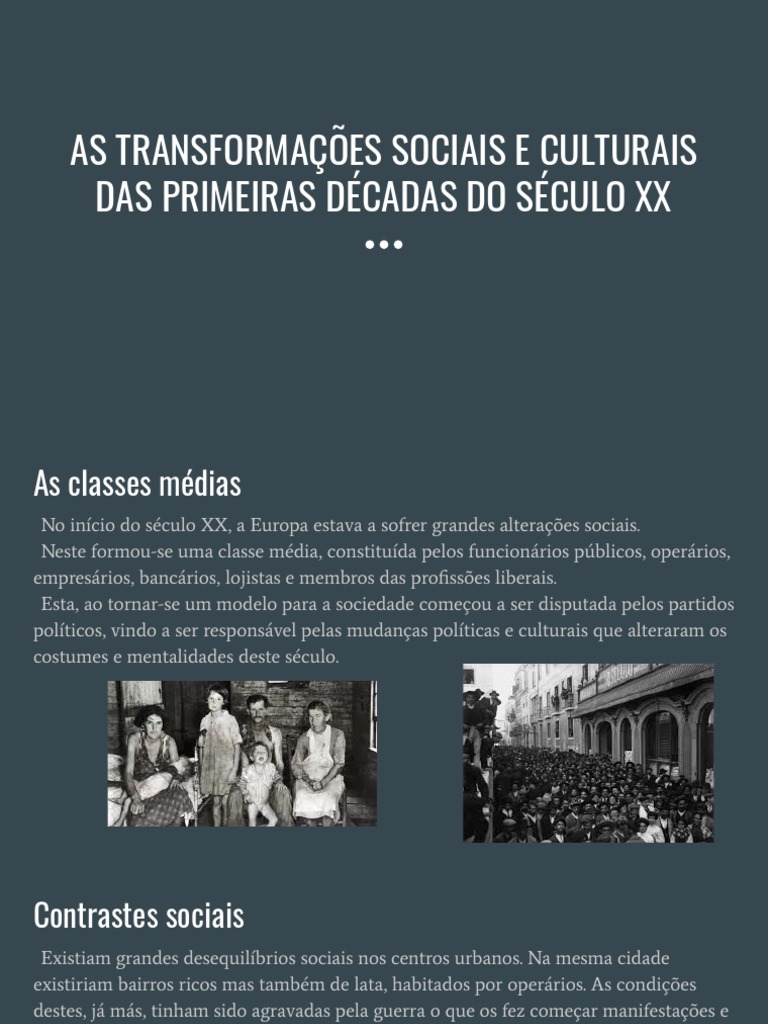 As Transformações Sociais e Culturais Das Primeiras Décadas Do Século ...