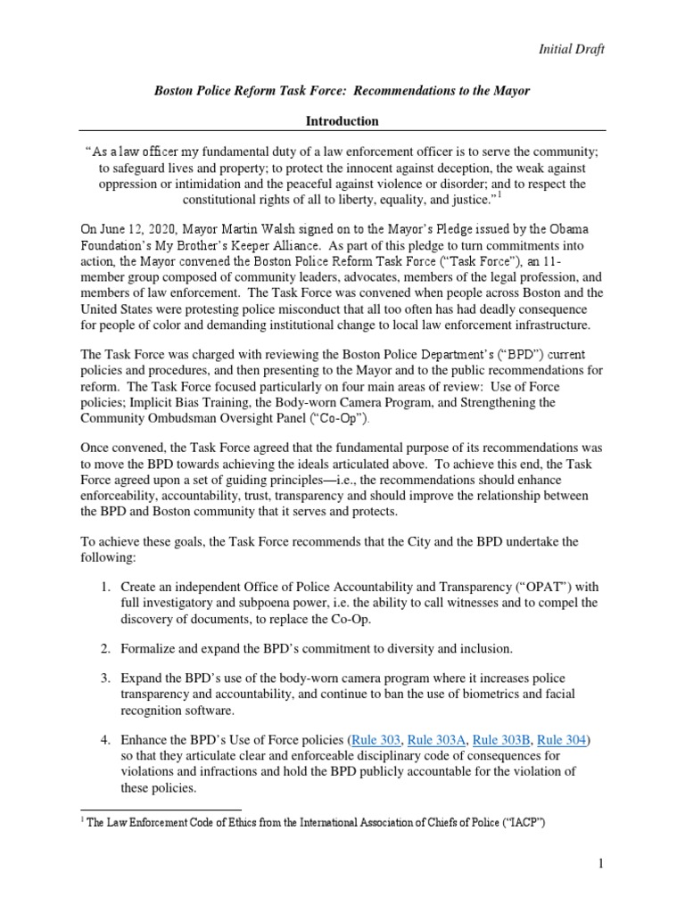 Boston Police Reform Task Force Recommendations | PDF | Baltimore ...