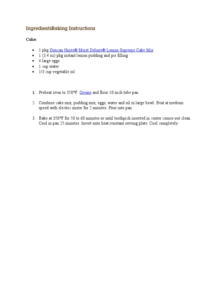 Lemon Supreme Cake Recipe Guide | PDF
