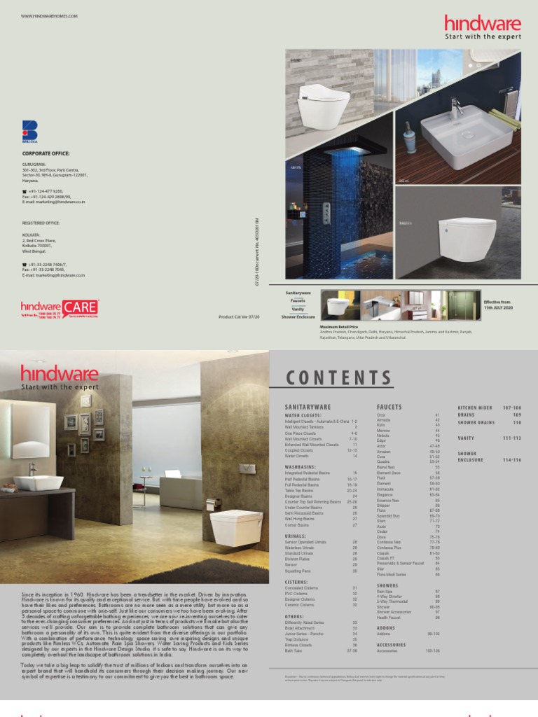 PDF Hindware Catalogue Price List Sanitaryware Product and Fittings