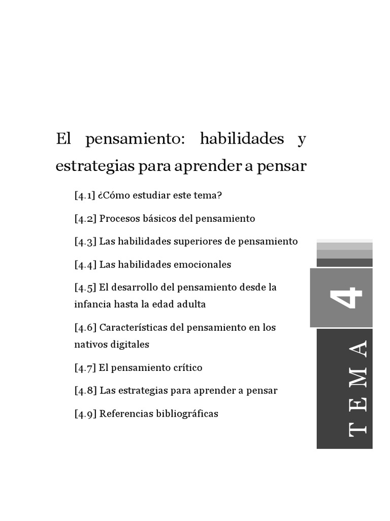 Tema4 El Pensamiento Habilidades para Aprender A Pensar PDF | PDF | Las ...