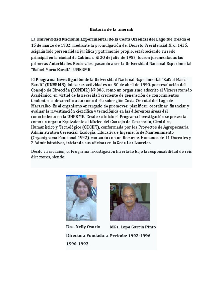 Historia de la UNERMB: Fundación y Desarrollo | PDF | Universidad ...