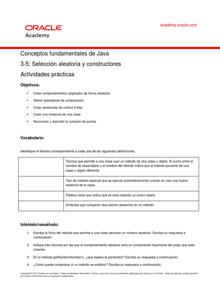 JF 3 5 Practice Esp PDF | PDF | Objeto (informática) | Java (lenguaje ...