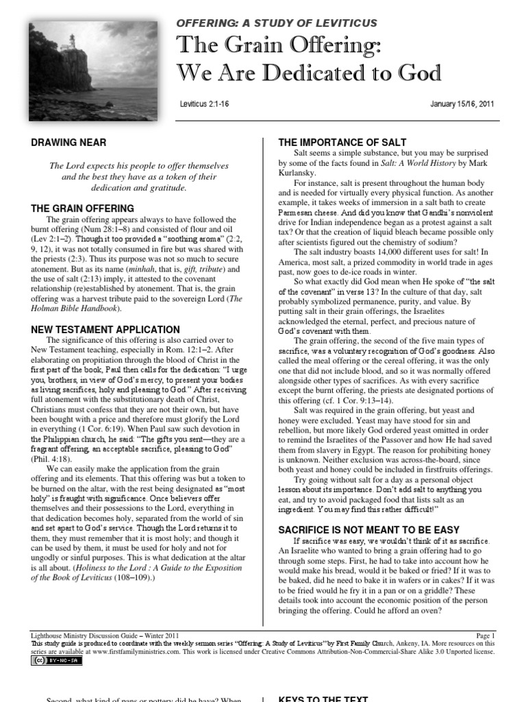 Lighthouse Member Handout - Week 2 The Grain Offering | PDF | Sacrifice ...