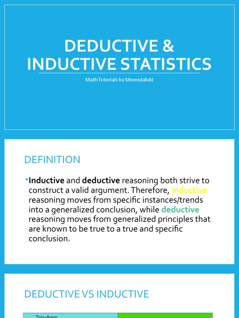 Deductive & Inductive Statistics PDF Deductive Reasoning
