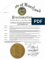 Suicide Prevention Month Proclamation From Maryland Governor Larry Hogan