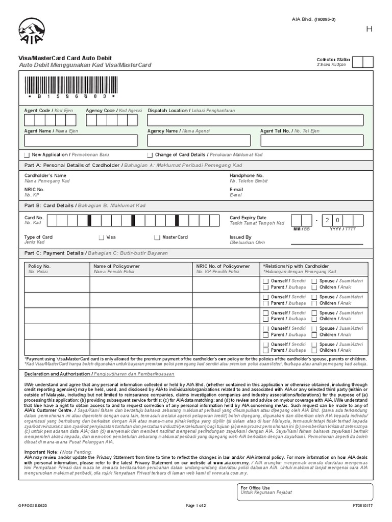 AIA Visa/MasterCard Auto Debit Guide | PDF | Visa Inc. | Master Card
