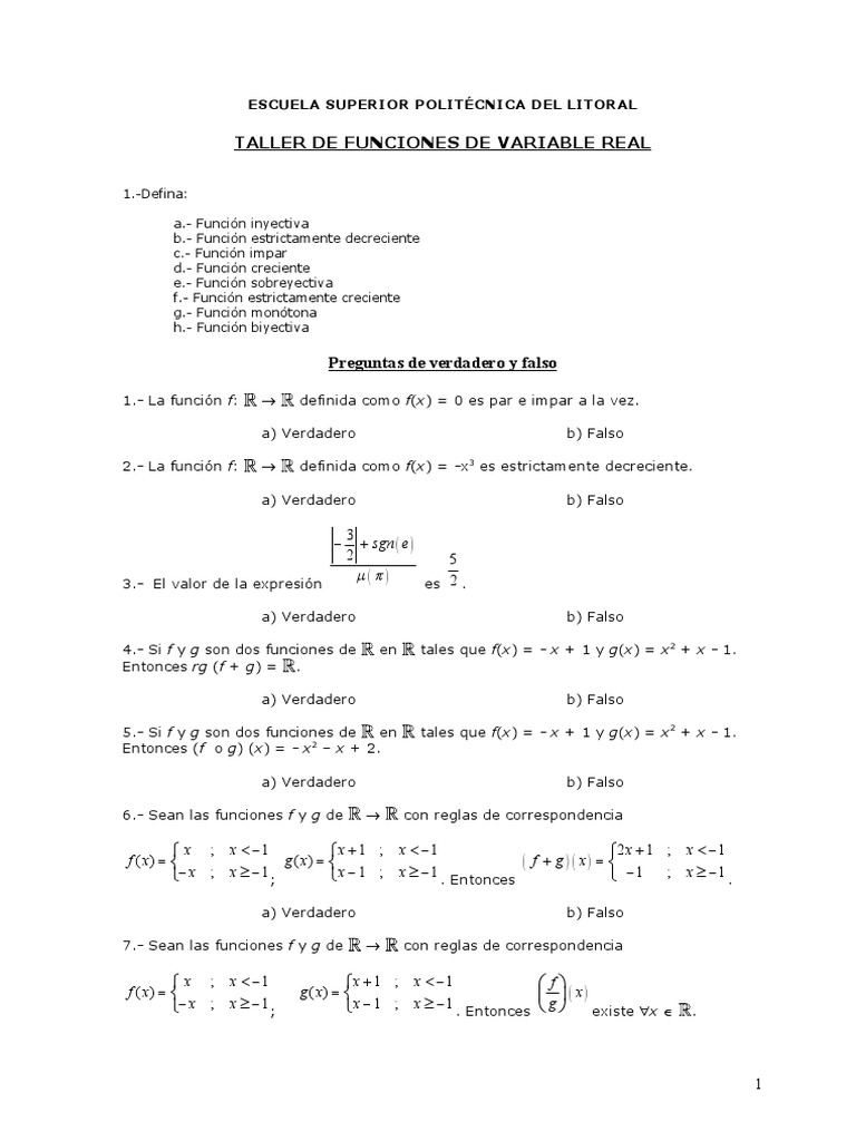 Funciones de Variable Real | PDF | Función (Matemáticas) | Álgebra