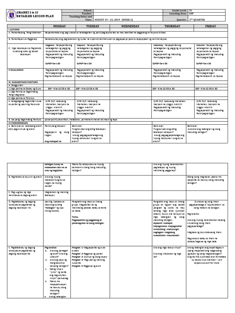 DLP - Esp 6 - Q2 - W2 | PDF