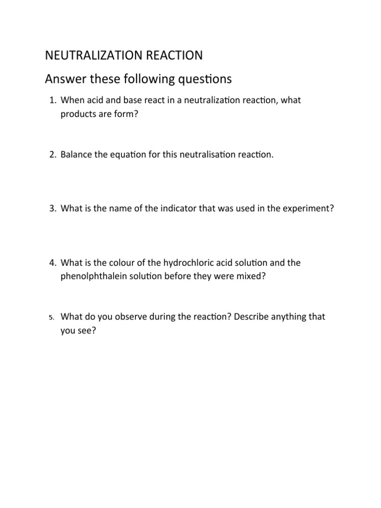Neutralization Reaction Answer These Following Questions | PDF