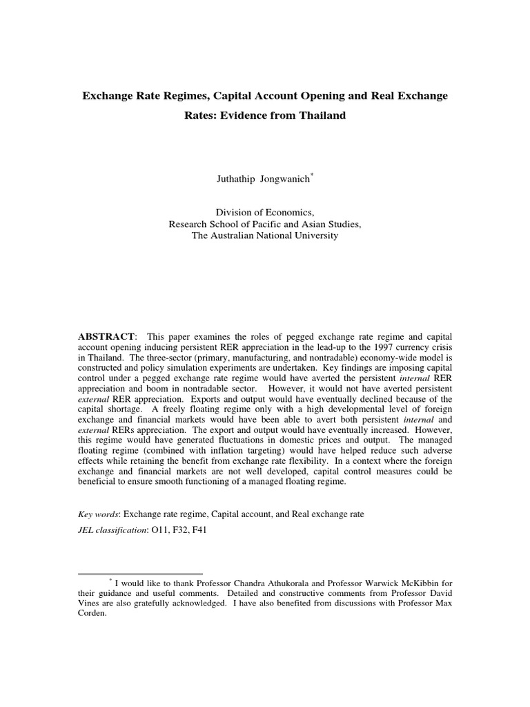 1 Exchange Rate Regimes, Capital Account Opening and Real Exchange Rates -  Evidences From Thailand | PDF | Exchange Rate | Monetary Policy