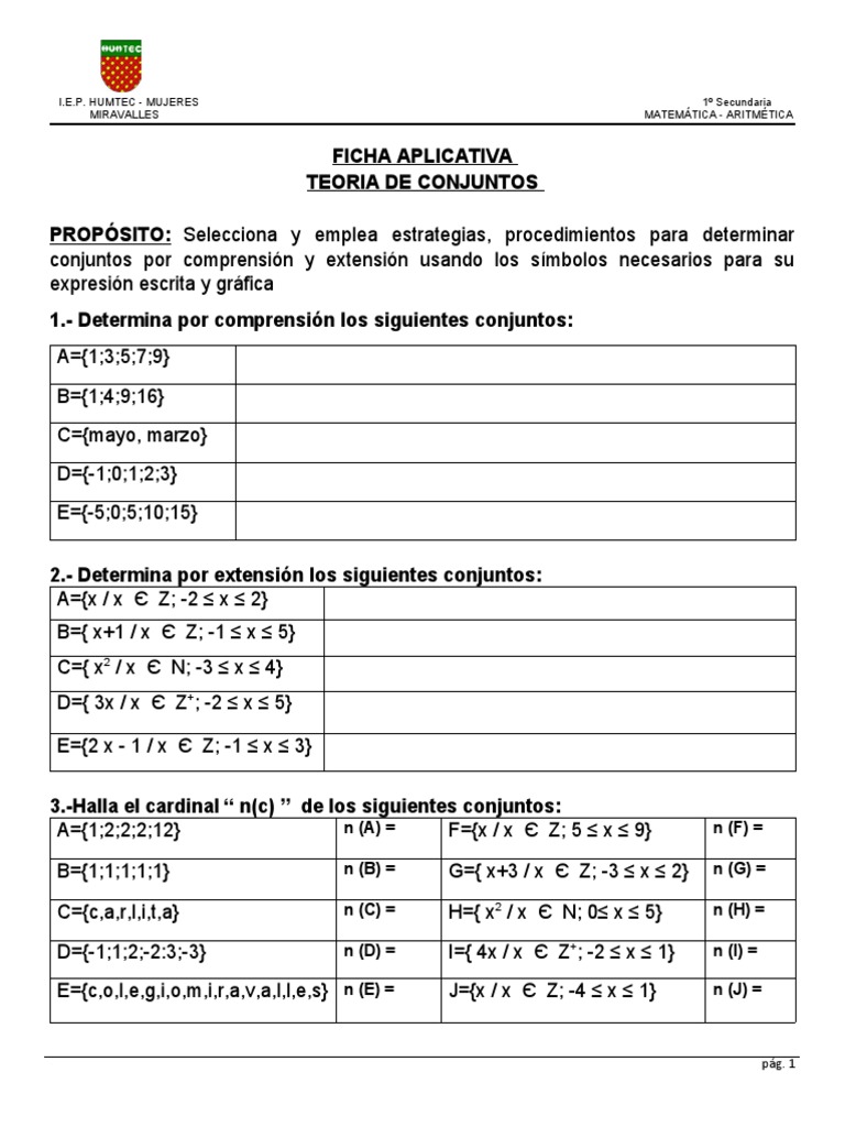 Teoría de Conjuntos para 1º Secundaria | PDF | Lógica matemática ...
