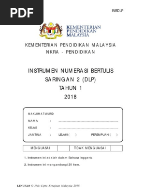 Instrumen Numerasi Bertulis Dlp Saringan 2 Thn 1 2018 Pdf