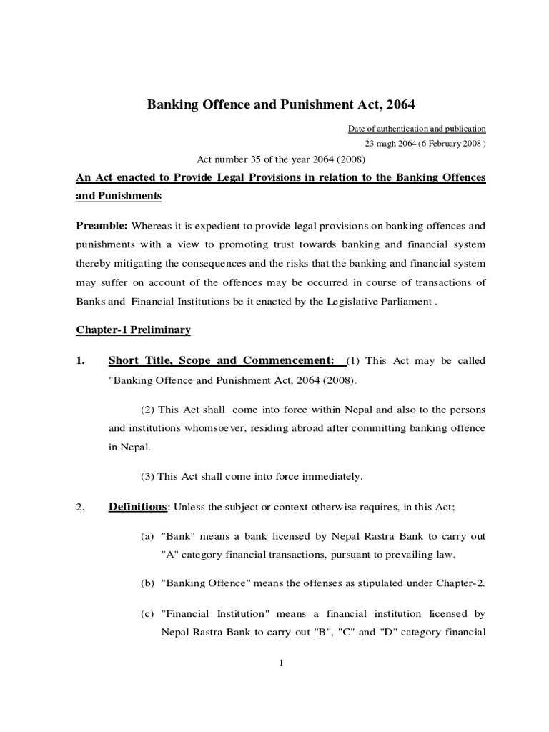 Banking Offence And Punishment Act 2064 2008 Pdf Pdf Cheque Loans