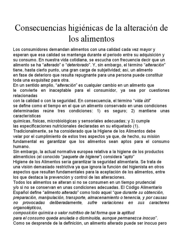 Consecuencias Higiénicas de La Alteración de Los Alimentos | PDF ...