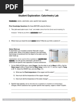 Calorimetrylabse1 Pdf Calorie Heat