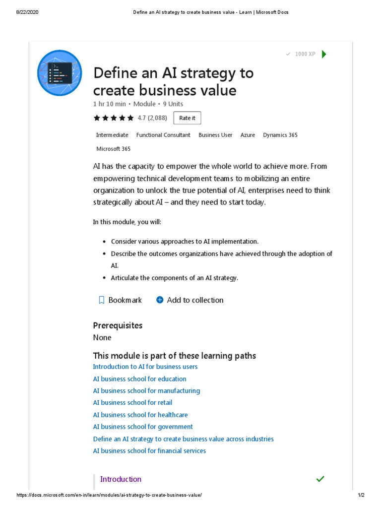 Define An AI Strategy To Create Business Value - Learn - Microsoft Docs ...