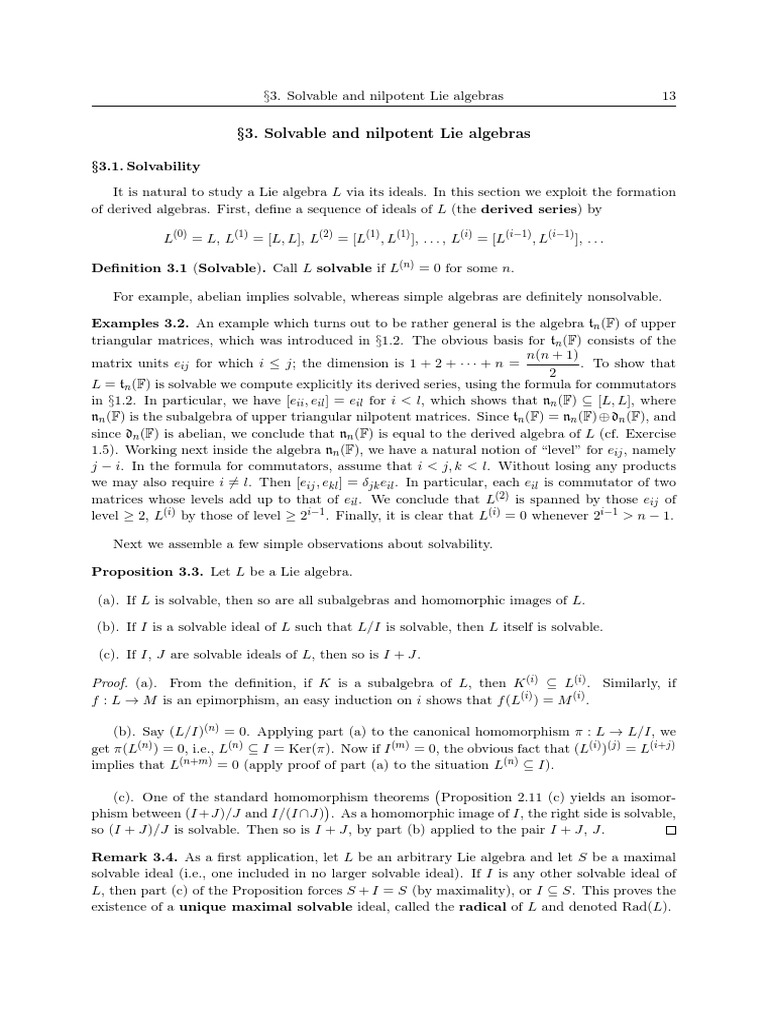 Solvable And Nilpotent Lie Algebras Pdf Lie Algebra Linear Map