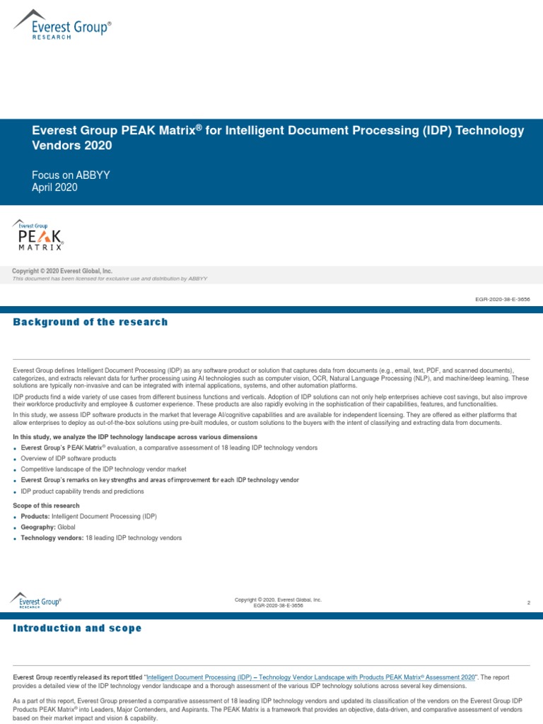Everest Group Peak Matrix Intelligent Document Processing Technology ...