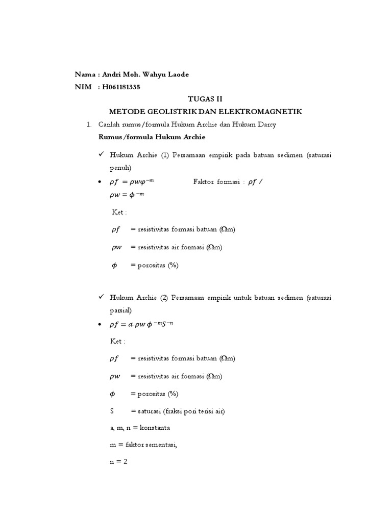 Rumus Hukum Archie dan Darcy | PDF