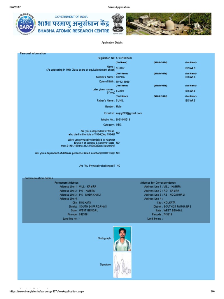 Barc Application PDF PDF Educational Stages Academia