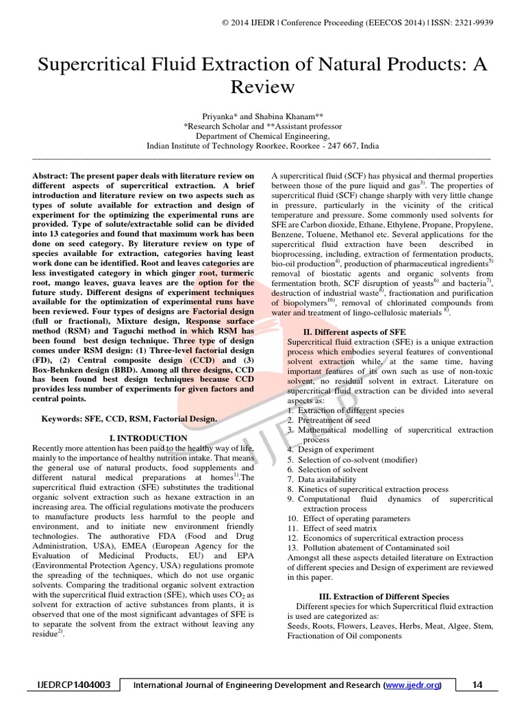 Supercritical Fluid Extraction of Natural Products A Review | PDF ...