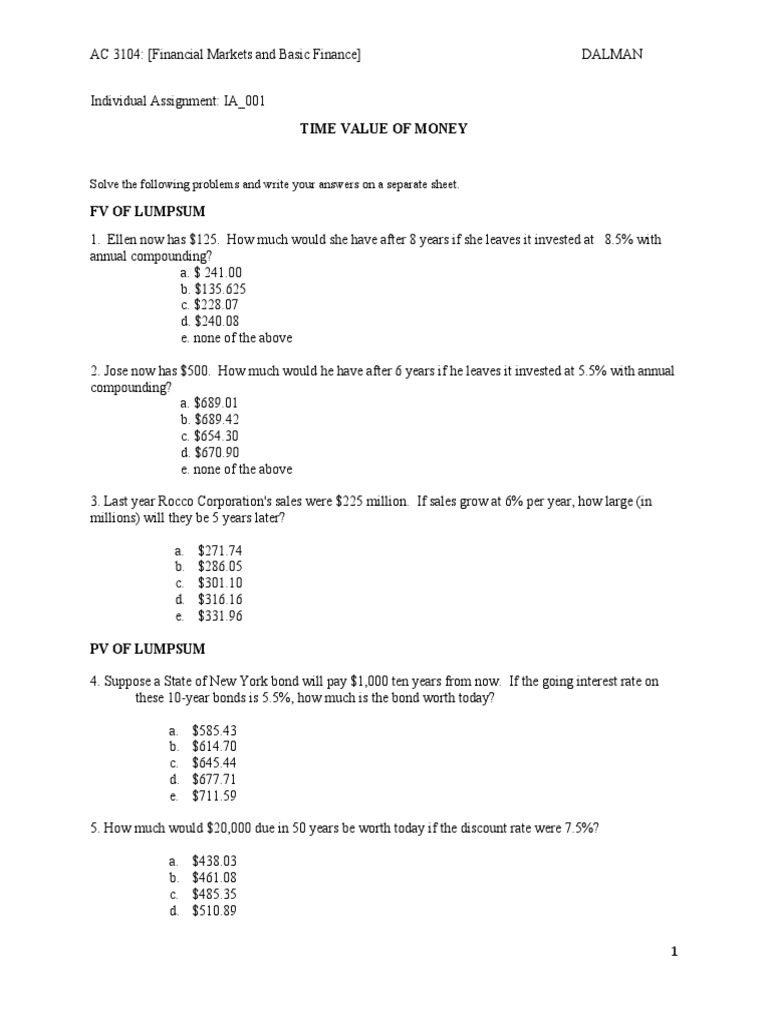 Time Value of Money Problems and Solutions | PDF | Present Value | Interest