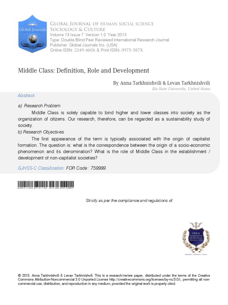 Middle Class Definition, Role and Development PDF American Middle