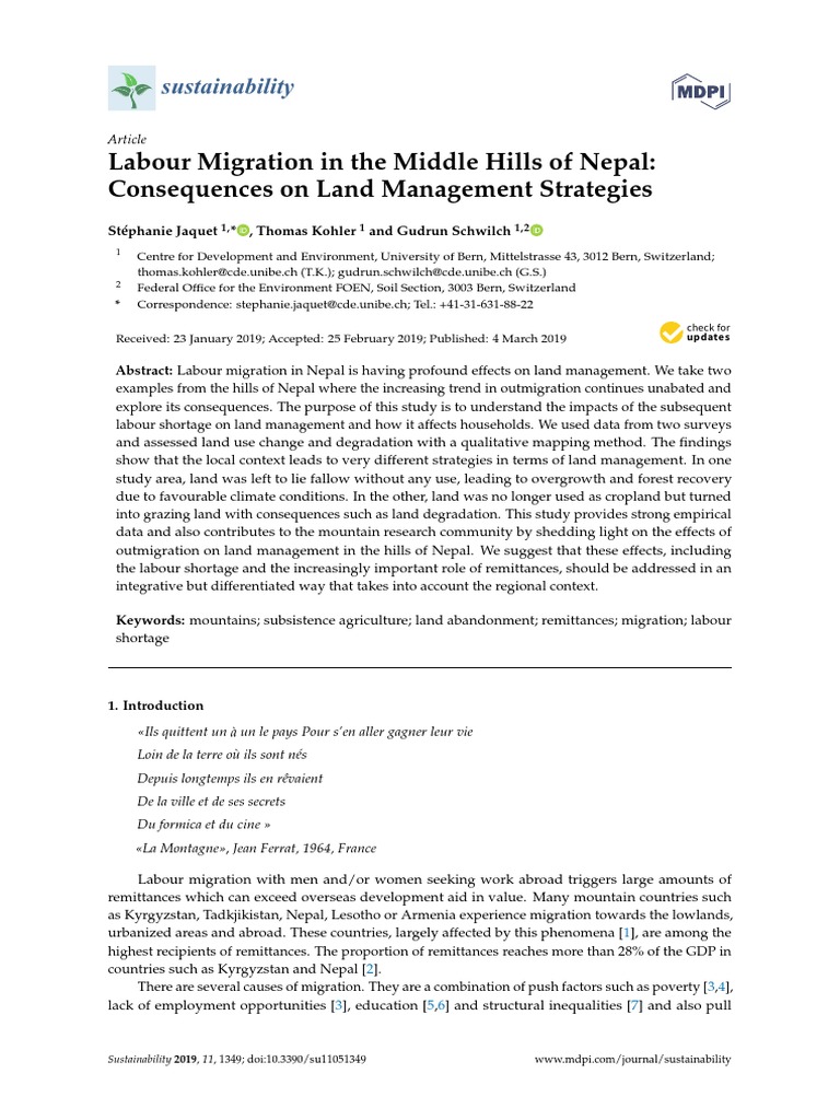 Labour Migration in The Middle Hills of Nepal: Consequences On Land ...