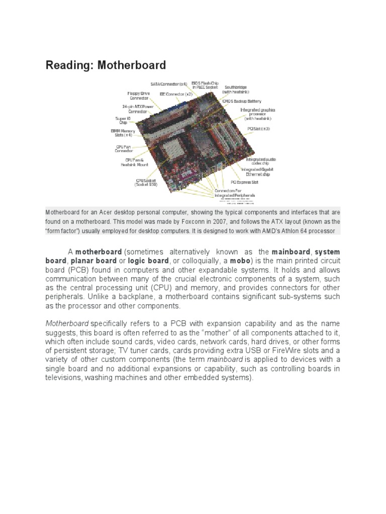 Overview of Motherboard Components | PDF | Bios | Digital Technology