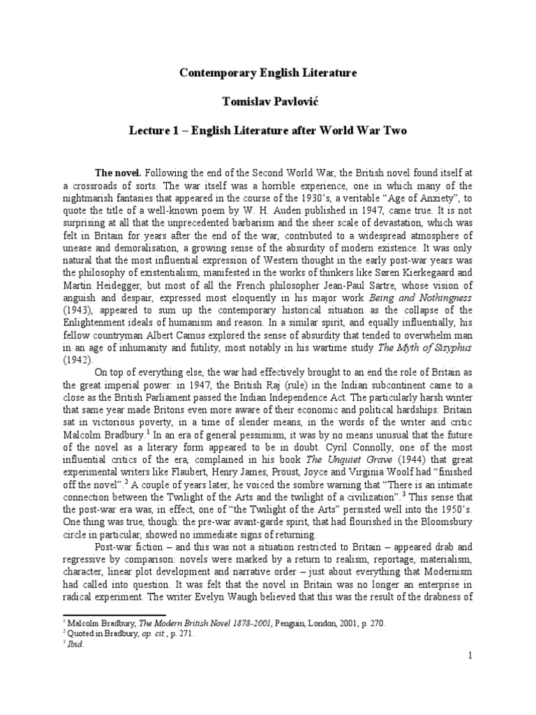 post world war 2 english literature