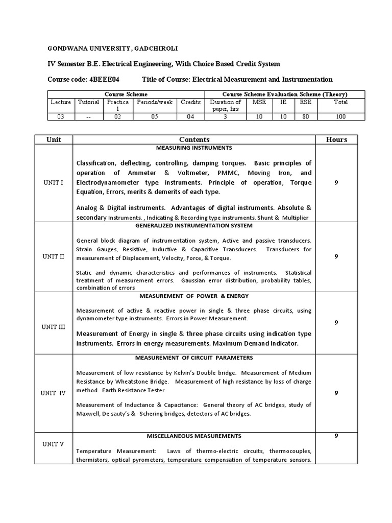 Electrical Measurement & Instrumentation | PDF | Pressure Measurement ...